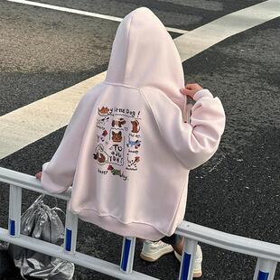 女童斑点狗连帽外套2025新款初中生女孩洋气春秋大儿童连帽开衫