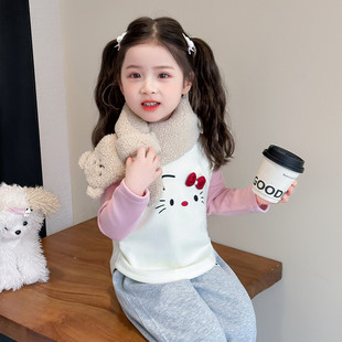 女童kt猫加绒卫衣2025新款女宝中小童秋冬韩系休闲百搭打底衫上衣