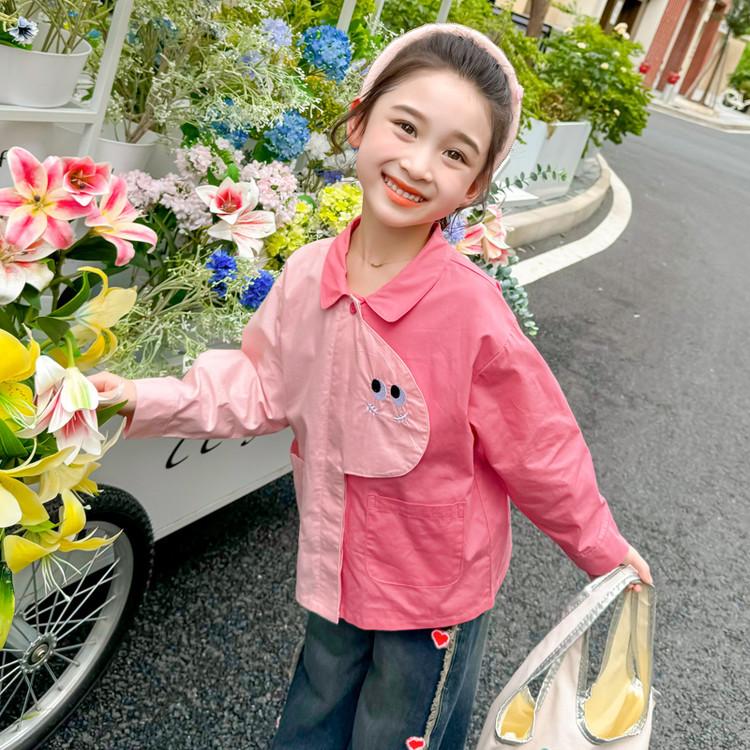 女童眼睛拼色衬衫春秋款2025新款洋气宝宝秋季长袖外套儿童秋装