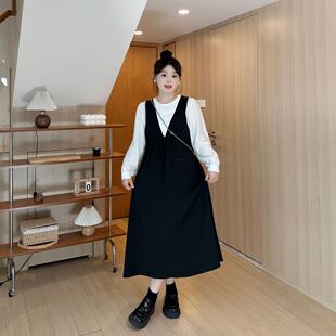 【修容裙-长袖版】春秋长袖拼接假两件大码显瘦连衣裙