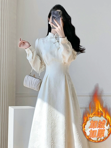 Демисезонное свадебное платье, утепленное ципао, базовая длинная юбка, китайский стиль, изысканный стиль