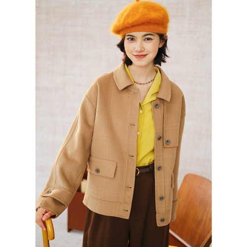 自然而蓝 | 暗格纹驼色羊毛双面呢短外套  原创自制 清仓特惠
