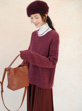 自然而蓝丨全羊毛 明亮的星 显白 干枯玫瑰 套头毛衣 25原创自制