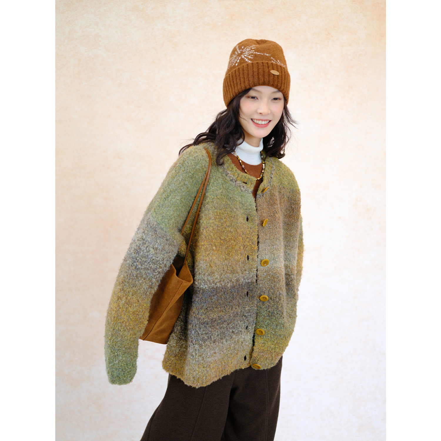 自然而蓝｜一幅油画 好好看 通勤黄绿渐变 针织开衫 25冬季新品