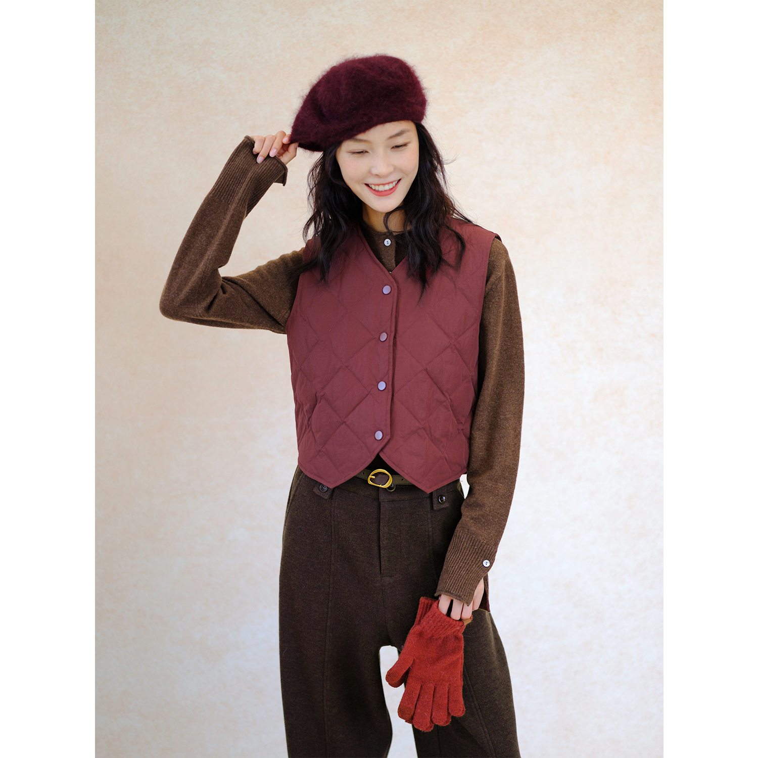 皮质感红色羽绒马甲原创自制