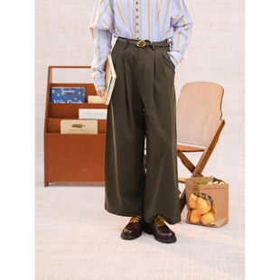 自然而蓝丨秋意渐浓 通勤 棕绿色宽松直筒阔腿裤 24秋季新品
