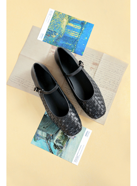 自然而蓝｜复古头层牛皮编织玛丽珍浅口单鞋 自制 25秋冬新品