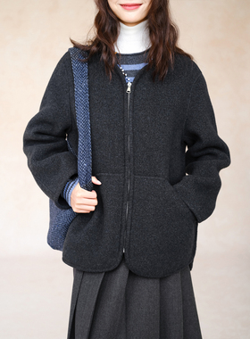 自然而蓝丨深灰色拉链通勤简约短款外套  25秋季新品