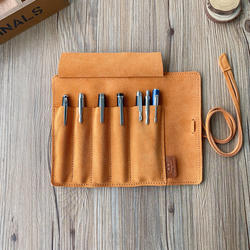 钢笔卷笔帘笔袋真皮文具收纳包