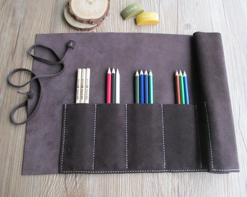 手工真皮卷笔帘笔袋牛皮学生文艺