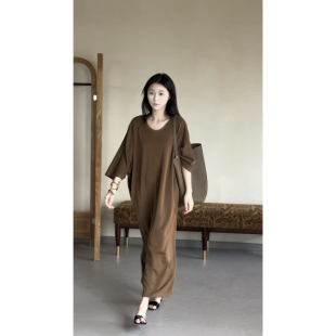 慵懒感针织连衣裙宽松休闲长裙 ROW风极简连袖 张七七新款 初秋女装