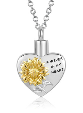 欧美不掉色钛钢项链女心形太阳花纪念家人亲人宠物骨灰盒吊坠饰品