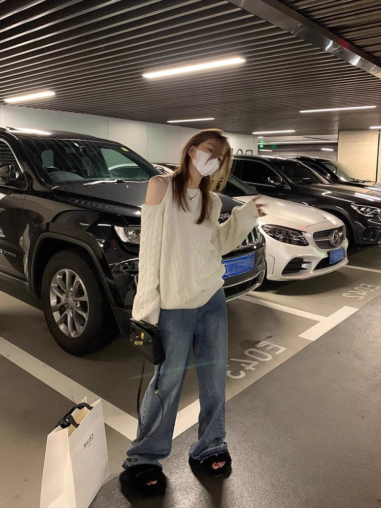 初一设计感小众露肩毛衣女秋冬外穿宽松慵懒高级感麻花针织上衣林,女装/女士精品,羊绒衫,淘宝优惠券,粉丝福利购,淘宝优惠卷