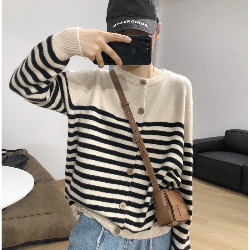 送运费险韩风条纹衫软糯毛衣外套