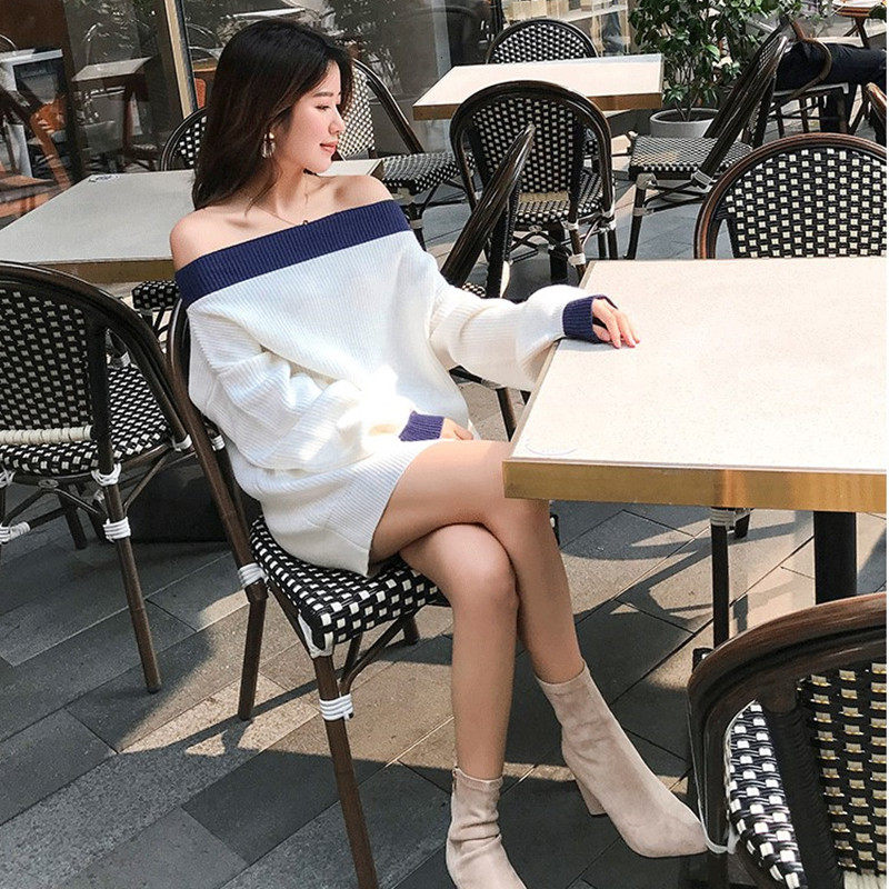 云朵灰一字肩毛衣Cloud Grey Strapless Knit Sweater