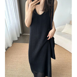 镂空叠穿背心吊带裙薄款小众设计感宽松中长款韩版连衣裙夏季新款