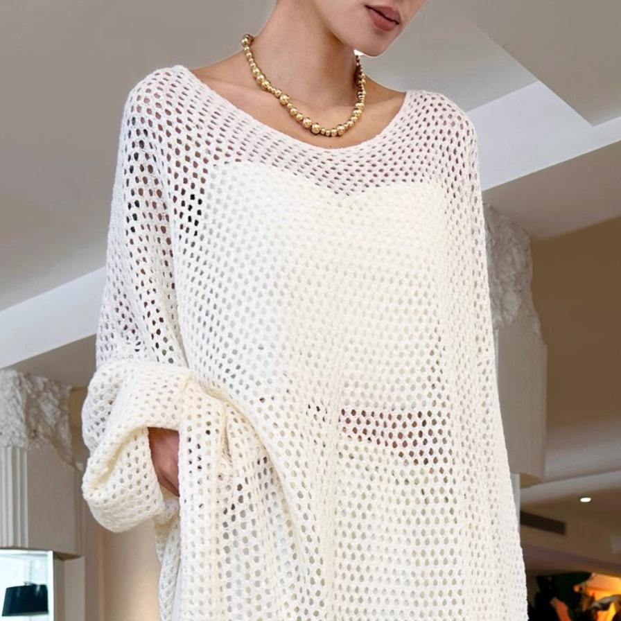 送运费险镂空针织衫v领上衣罩衫
