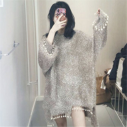 钉珠毛衣女秋冬新款2024很仙的上衣泰国重工宽松针织衫中长款秋季