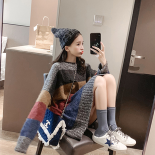 网红ins秋冬新款中长款高领毛衣女加厚宽松外穿慵懒针织复古上衣