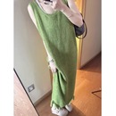 针织裙宽松慵懒无袖 吊带背心裙春款 长款 气质显白绿色连衣裙女夏季