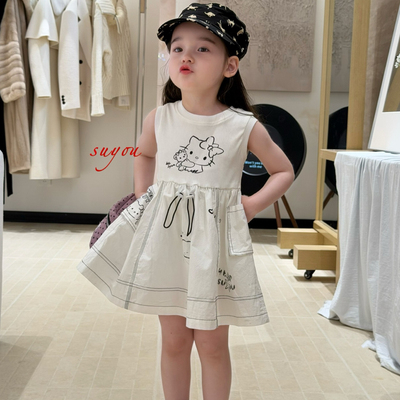 26夏 苏右 女童白色kitty背心裙连衣裙562208