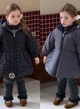 小鹿慕水 25冬 25773女童双面穿中长款加厚连帽棉服