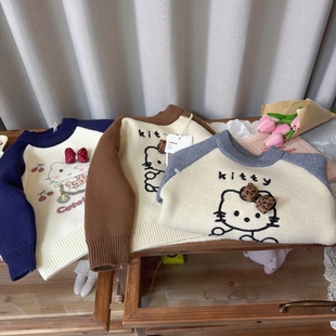 小沫熊 女童25冬拼色kitty一体绒毛衣7002 5009