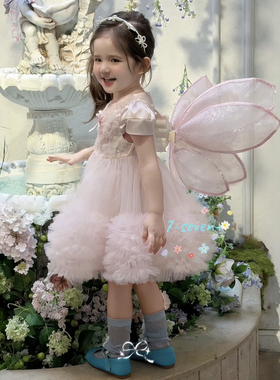 26夏 7seven 女童会动的粉色蝴蝶翅膀纱裙公主裙生日裙9655(汉服)