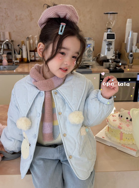 Opolala 26冬~女童蓝色雪人毛球娃娃领棉衣82070