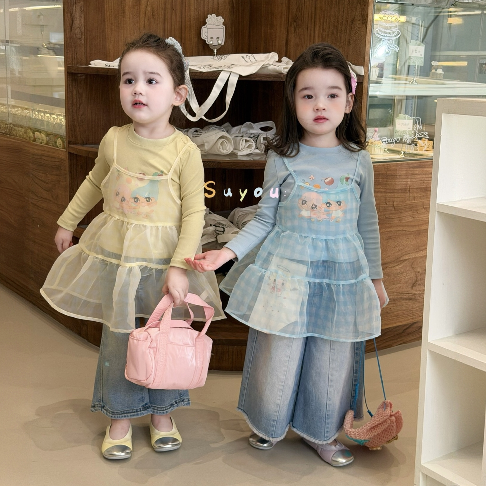 苏右 561138女童2026春款卡通打底衫+网纱罩衫,童装/婴儿装/亲子装,套装,淘宝优惠券,粉丝福利购,淘宝优惠卷