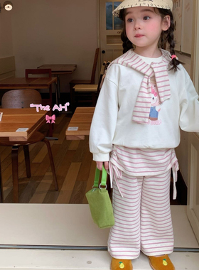 AH 26春66112女童卡通卫衣+条纹屁帘裤两件套