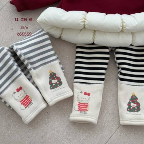 釉兮 25冬 5539女童条纹拼接卡通加厚800克羔羔毛打底裤