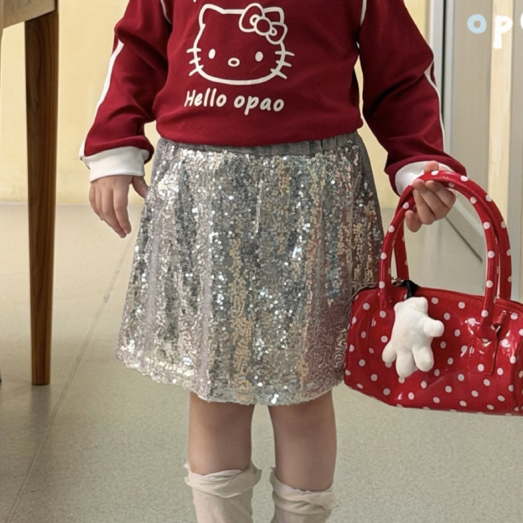 Opao 2061女童2026春款韩系银色亮片半裙,童装/婴儿装/亲子装,半身裙,淘宝优惠券,粉丝福利购,淘宝优惠卷