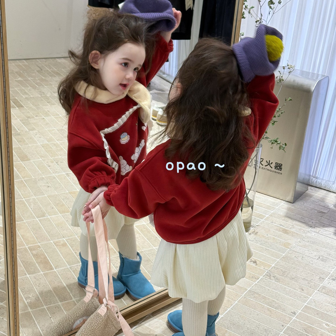 Opao 25秋冬女童红色卡通加厚卫衣8156 花苞裙裤8157