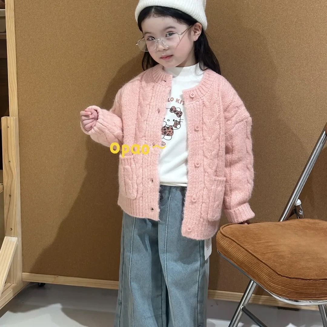 Opao 25秋冬女童毛衣开衫外套820 卡通打底衫8823 加绒牛仔裤8105