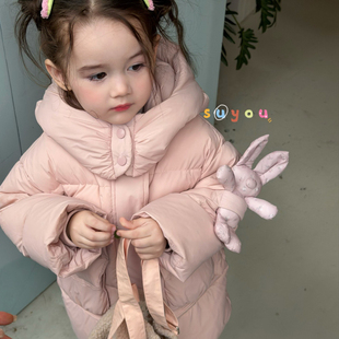 苏右 女童90绒粉色兔子连帽羽绒服 66029冬款