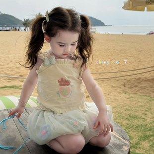 绿色花苞短裤 女童卡通吊带背心26299 26511 橙小七 26夏