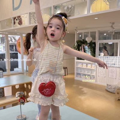 26夏 AH 女童卡通条纹吊带77292 米色短裤77165