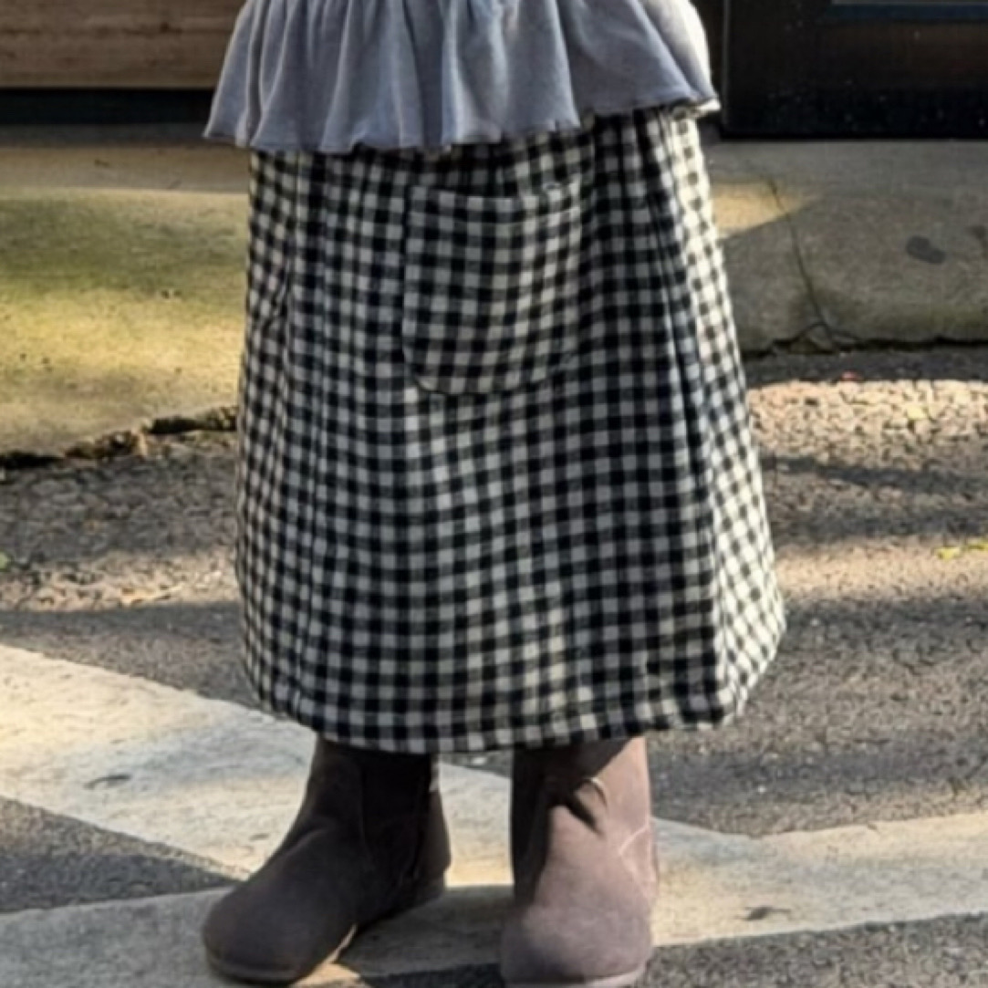yiyaya 25冬 1390女童加绒黑白格子裙
