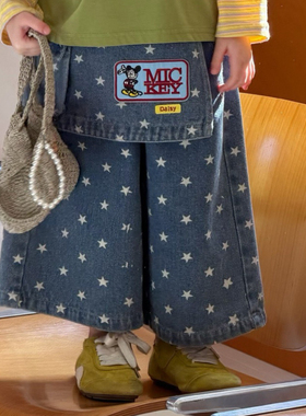 小月亮 26春 62070女童米奇星星屁帘牛仔裤直筒裤