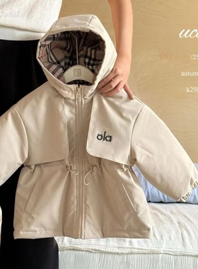 釉兮女童25冬款连帽刺绣棉衣外套加厚束腰冲锋衣上衣2986