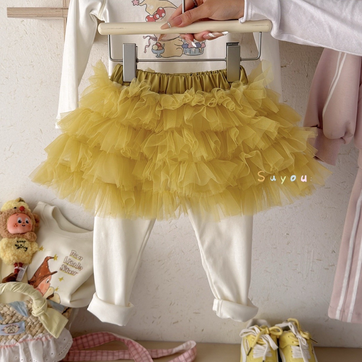 苏右 561100女童2026春款黄色纱纱裙打底裤,童装/婴儿装/亲子装,裤子,淘宝优惠券,粉丝福利购,淘宝优惠卷