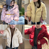 苏右 25冬 5085儿童90白鸭绒加厚连帽拉链羽绒外套保暖面包服