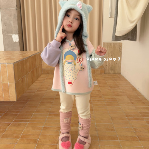 橙小七 26冬~女童粉色立体卡通加绒卫衣26791米色加绒打底裤26796
