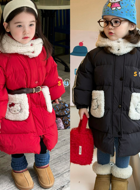 苏右 66020冬款90绒女童Kitty连帽羽绒服中长款