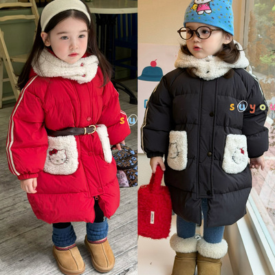 苏右 66020冬款90绒女童Kitty连帽羽绒服中长款