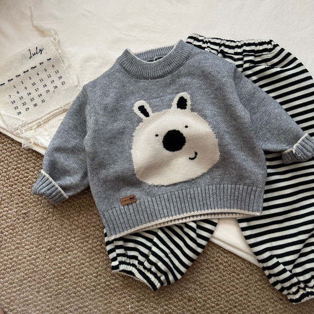 XMX(80-120码） 25冬 5006男童卡通熊头圆领毛衣