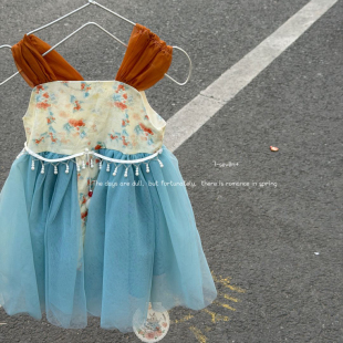 26夏 女童古风拼色纱裙连衣裙9675 7seven