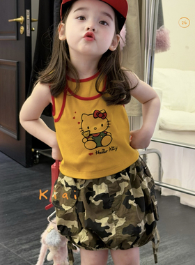 26夏 kiai 女童姜黄kt背心862115 迷彩半裙862023
