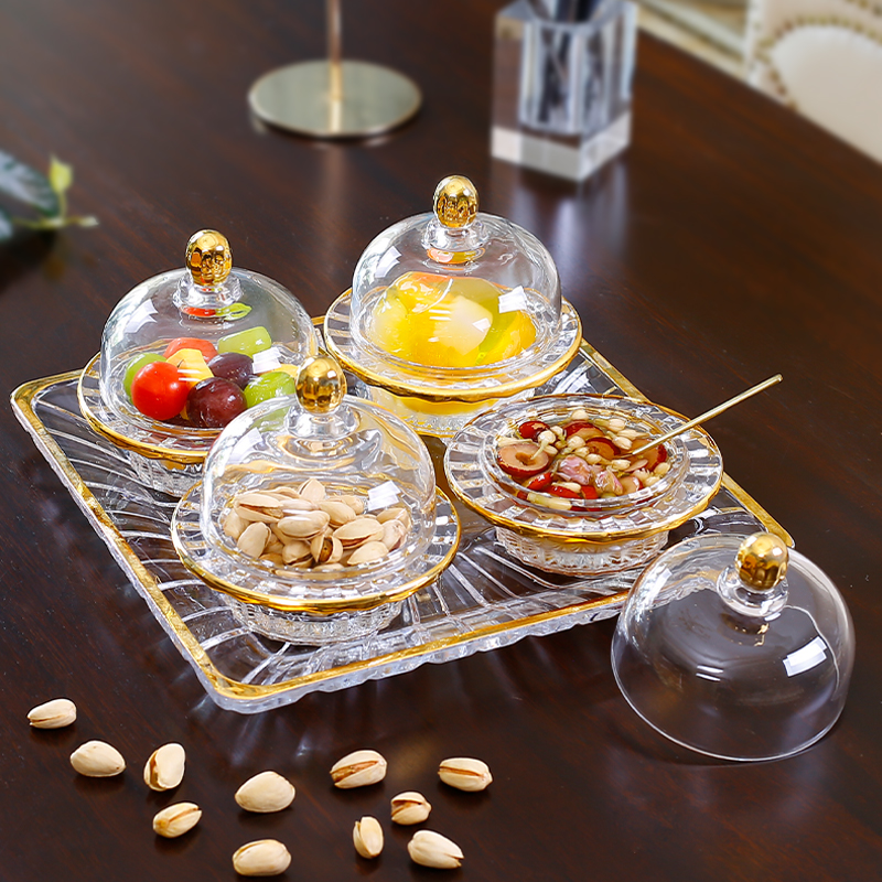 点特轻奢水晶玻璃带盖零食盘分格
